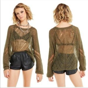 WILD FOX OLIVE GREEN SHEER SWEATER - WOOL BLEND